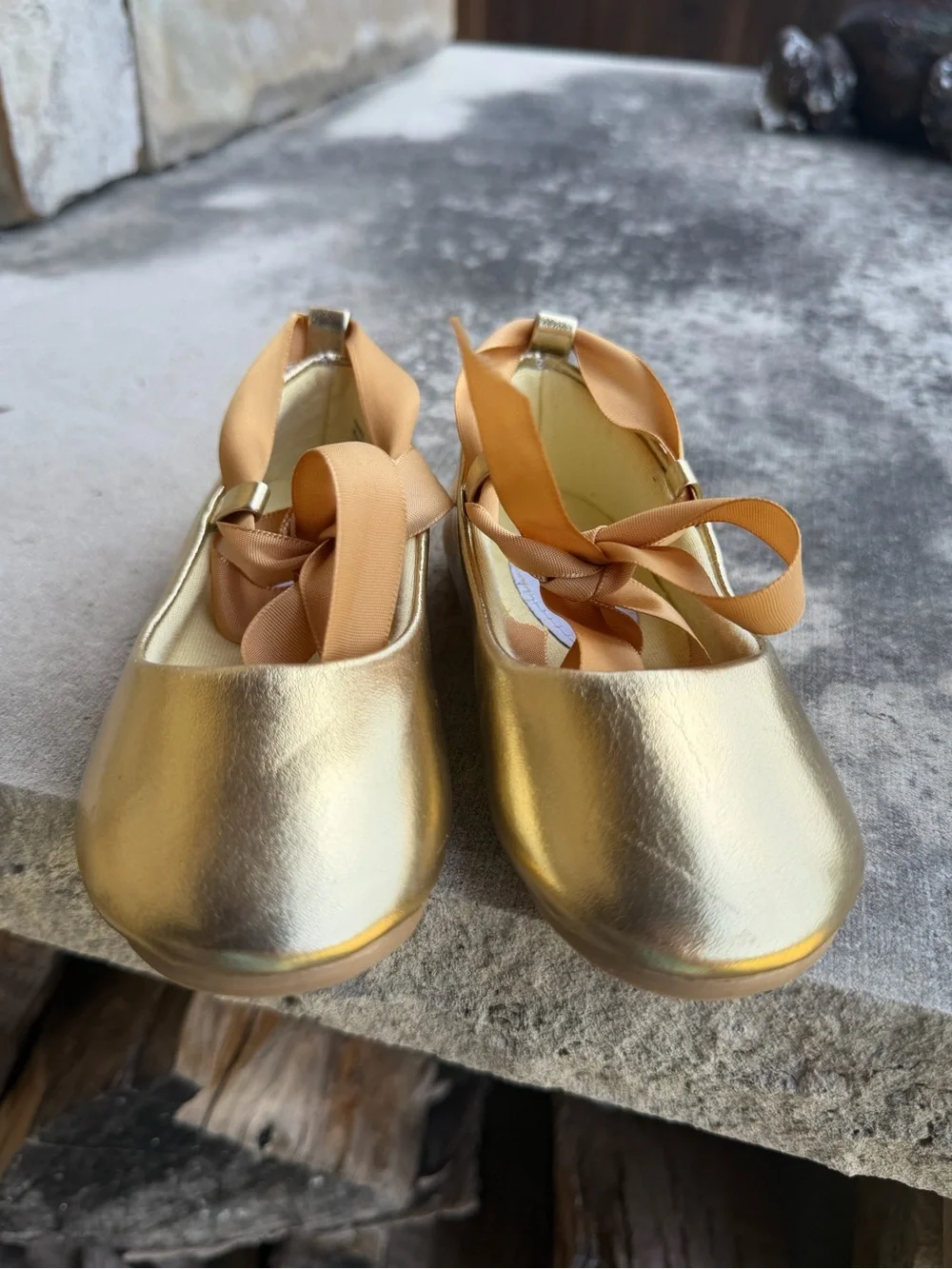 Ballerina Gold Girls' Flats with Ribbon Mary Jane Toddler Shoes Sz-5.  E